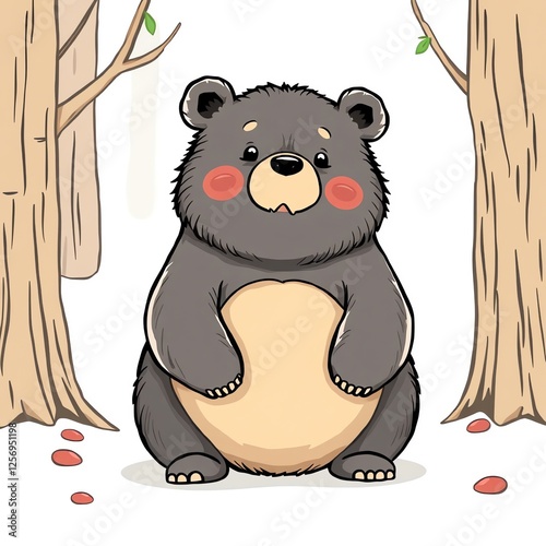 an image of a bear standing in the woods with a tree, there is a bear that is standing in the woods photo