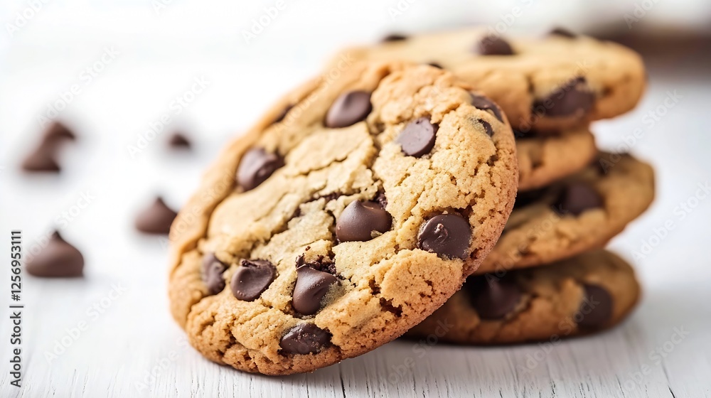 Deliciously baked chocolate chip cookies stacked on a rustic wooden table : Generative AI Deliciously baked chocolate chip cookies stacked on a rustic wooden table : Generative AI