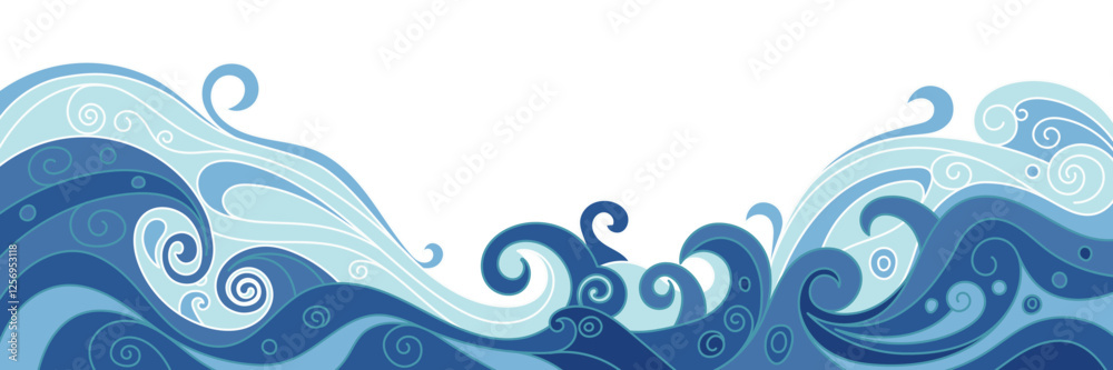 Vector drawing of stylized sea waves, cartoon illustration, isolated on a white background, natural background Vector drawing of stylized sea waves, cartoon illustration, isolated on a white background, natural background