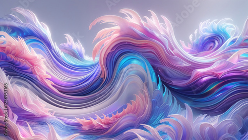 AI generative. Abstract of digital painting nebula wave, vibrant colorful on light silver background. 24 photo