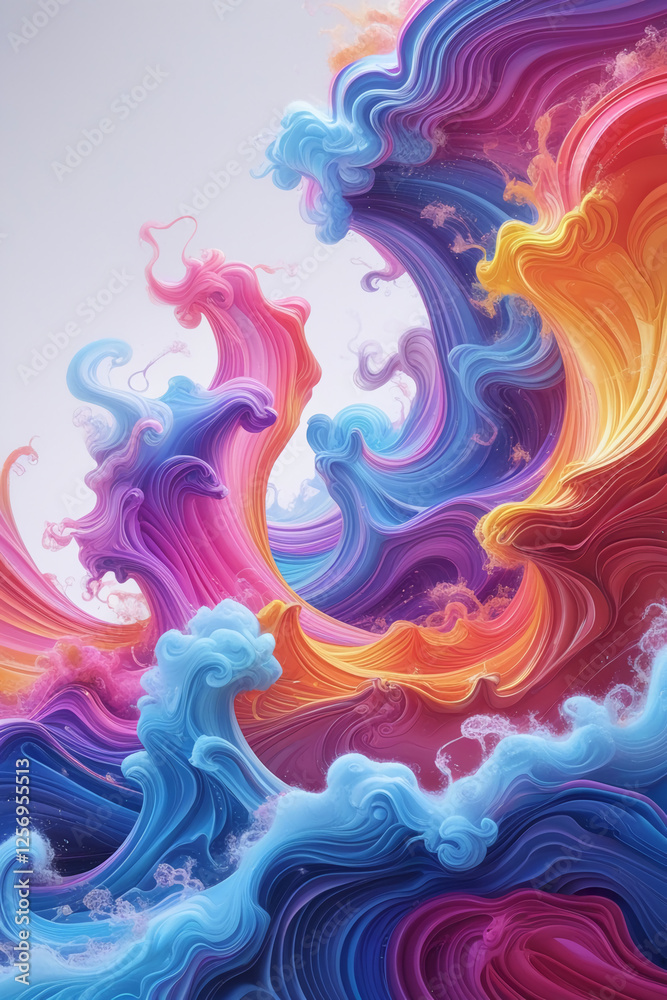 Obraz premium AI generative. Abstract of digital painting nebula wave, vibrant colorful on white background. 45