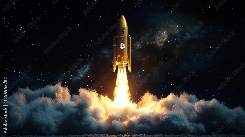 Fototapeta premium Rocket Launch Into Night Sky