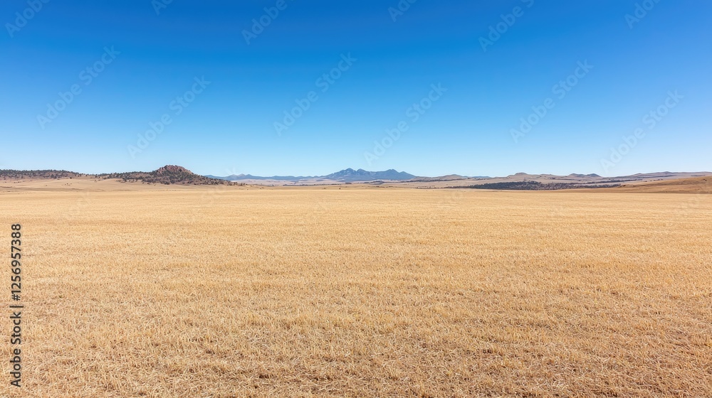 Fototapeta premium Vast, dry grassland landscape under clear sky
