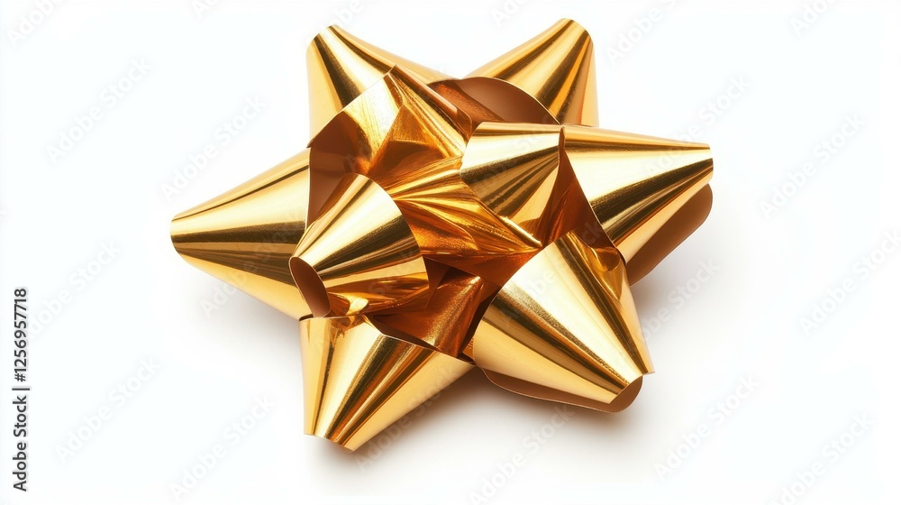 Golden Decorative Bow Holiday Celebration Gift Wrap Object Golden Decorative Bow Holiday Celebration Gift Wrap Object