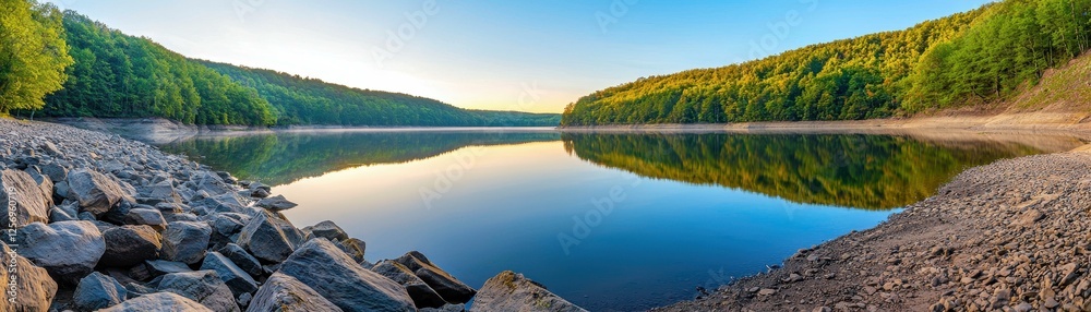 Obraz premium Serene Lake Reflections at Dawn