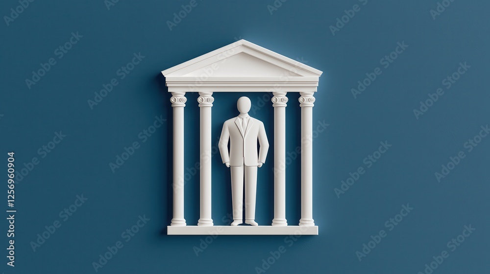 A minimalist representation of a business figure standing confidently under classical columns symbolizing stability and leadership. A minimalist representation of a business figure standing confidently under classical columns symbolizing stability and leadership.