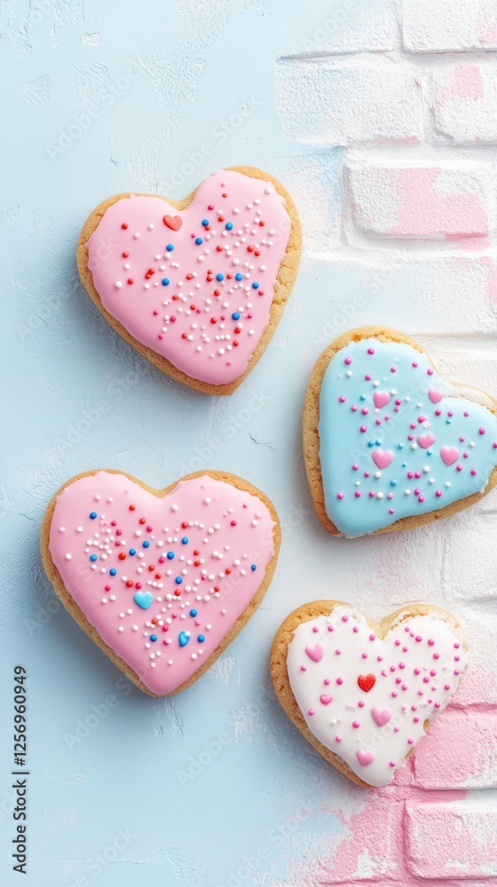 Fototapeta premium Heart-Shaped Cookies with Colorful Sprinkles