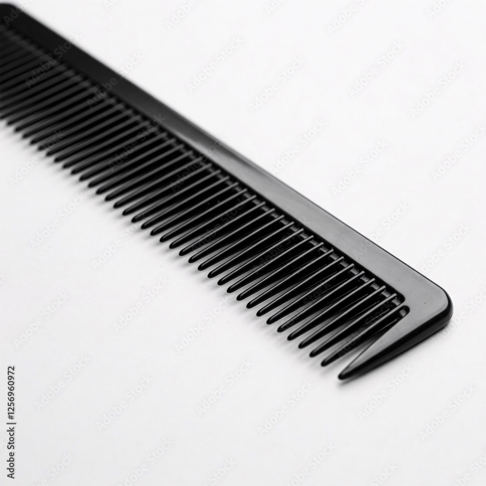 Black comb on a white background. Close-up. Isolated.