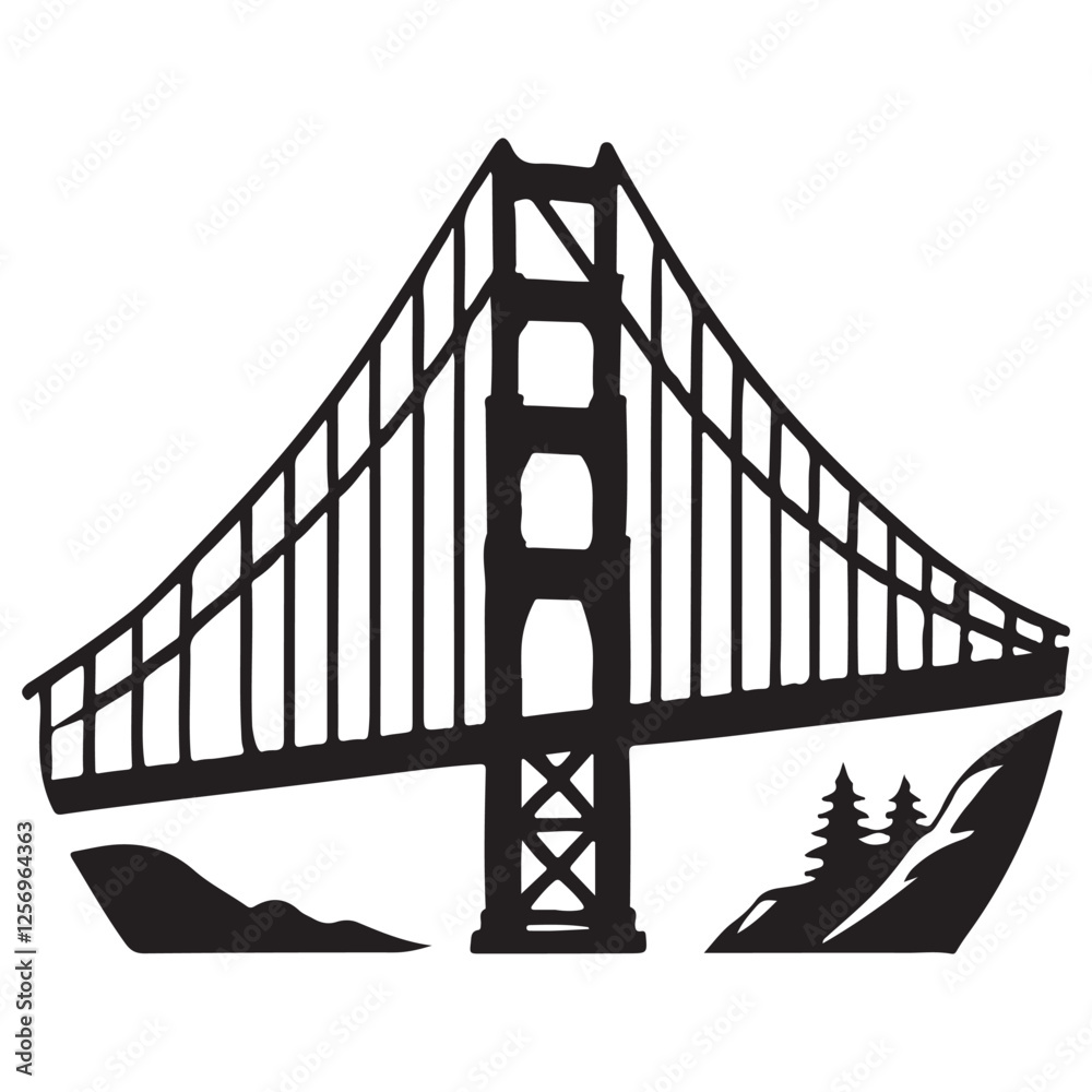 Fototapeta premium Golden Gate Bridge Silhouette Vector Illustration Design Detailed