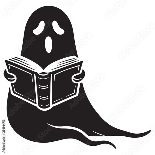 Ghost Reading Book Silhouette Halloween Vector Graphic Design