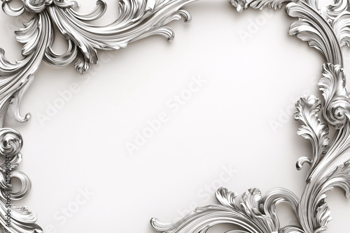 silver ornate frame border on white background