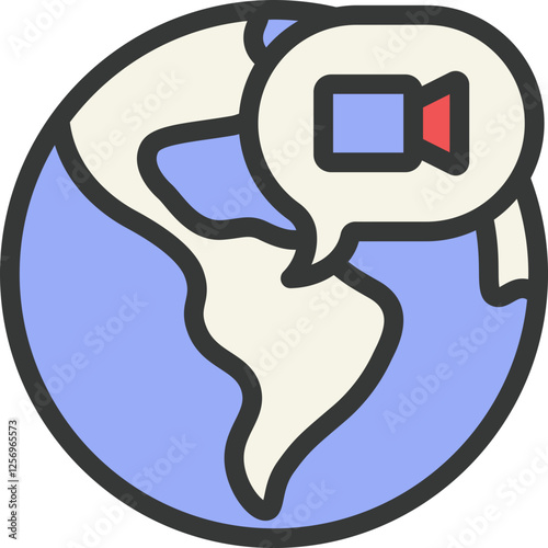 Global Video Call Filled Line Icon