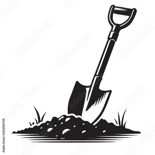 Shovel in Dirt Illustration Vector for Gardening and Construction