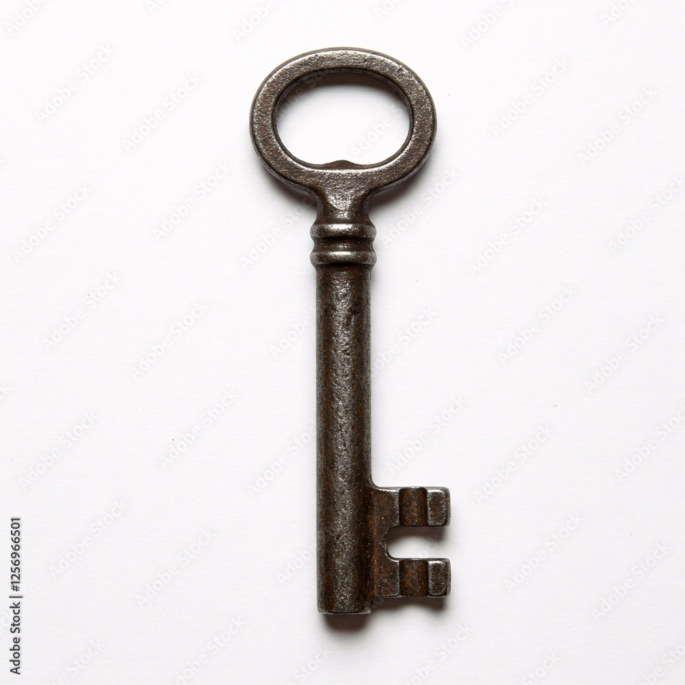 Old key on a white background. Key in the form of a lock Old key on a white background. Key in the form of a lock