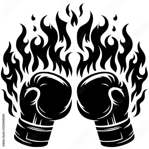 Silhouette of fiery boxing gloves