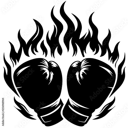 Silhouette of fiery boxing gloves