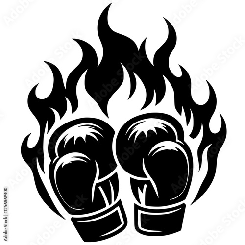 Silhouette of fiery boxing gloves