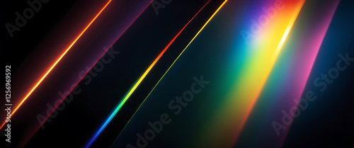 prism light leak texture for photo overlay and effect. lens flare in abstract background. bokeh effect with glow and magical lights on black light - natural phenomenon, rainbow, prism, Ai