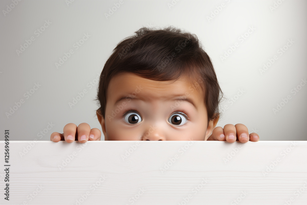baby peeking over the edge with big eyes. baby peeking over the edge with big eyes.