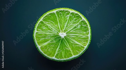 Freshly cut lime half showcasing vibrant green interior on dark background, ideal for culinary use