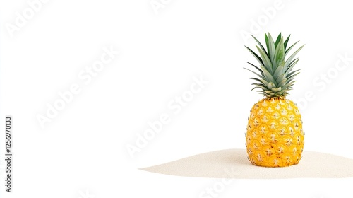 Fresh pineapple on sandy beach with clear background, ideal for tropical-themed designs