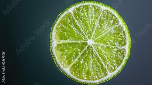 Close-up of a fresh lime slice showcasing vibrant green color and texture against a dark background