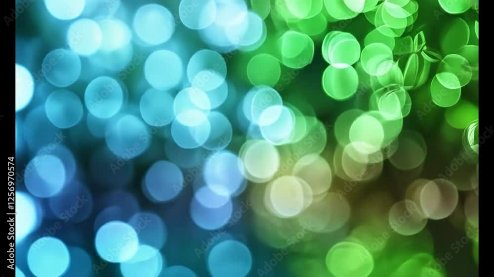 Abstract blurred background with blue and green bokeh lights, creating a vibrant atmosphere
