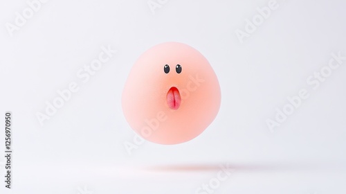 Playful pink character with a surprised expression floating against a minimalistic background