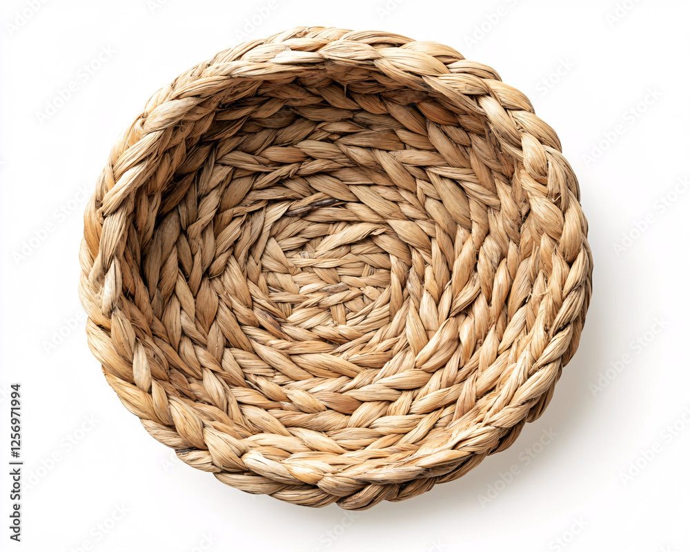 round woven natural rattan basket on white background round woven natural rattan basket on white background