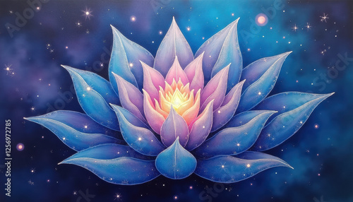 Mystical Blue Lotus with Sacred Geometry Pattern photo