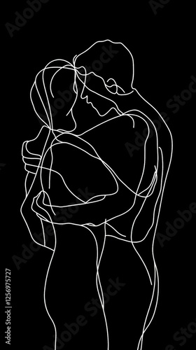 Abstract Line Art Couple Embrace