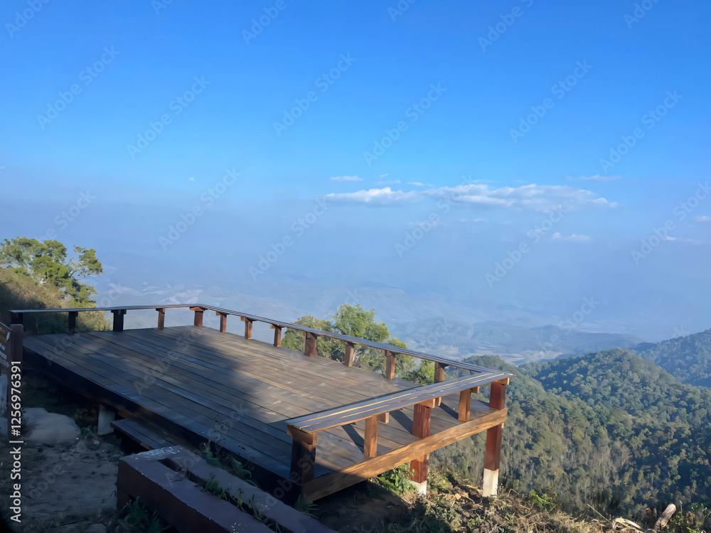 wooden viewing stand For mountain views and green forests wooden viewing stand For mountain views and green forests