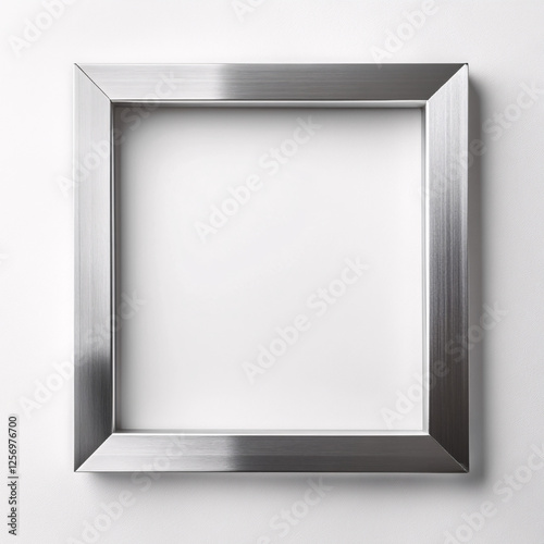 silver metal picture frame mockup on white background
