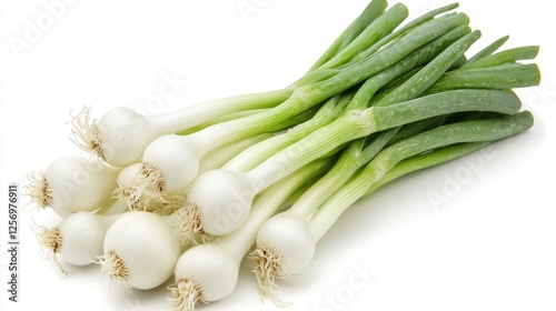 Fresh green onions arranged neatly, showcasing their vibrant colors and healthy appearance