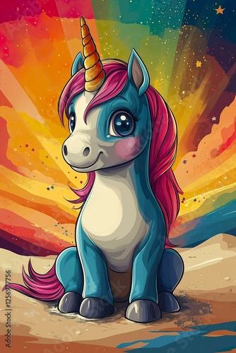 Stylish sophisticated unicorn in a minimalist style, rainbow colors, vector graphics photo