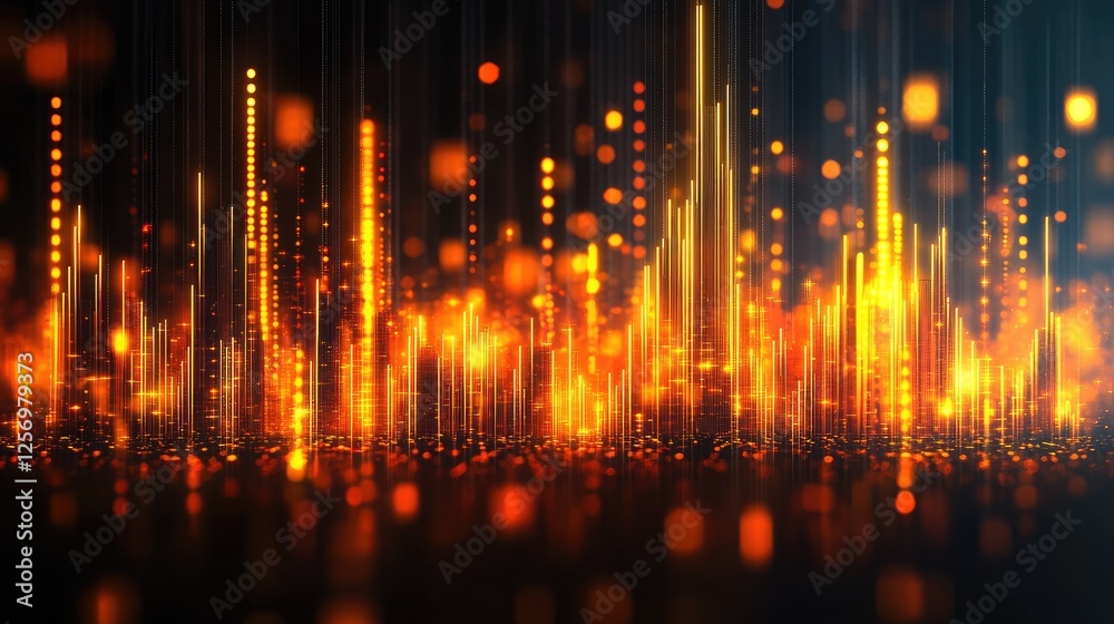 Obraz premium Vibrant Abstract Data Visualization with Glowing Orange and Gold Lines