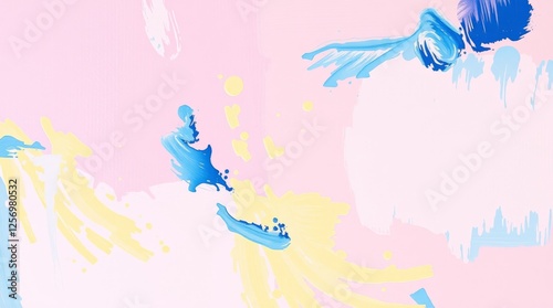 Abstract Pastel Painting with Light Pink Background and Soft Blue Brush Strokes

