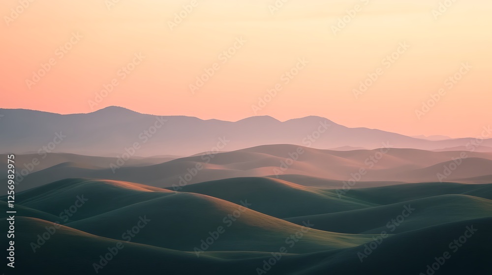 Fototapeta premium Serene Sunset Over Rolling Hills And Distant Mountains
