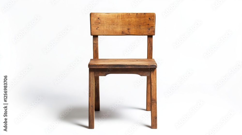Rustic wooden chair, studio shot, white background, home decor Rustic wooden chair, studio shot, white background, home decor