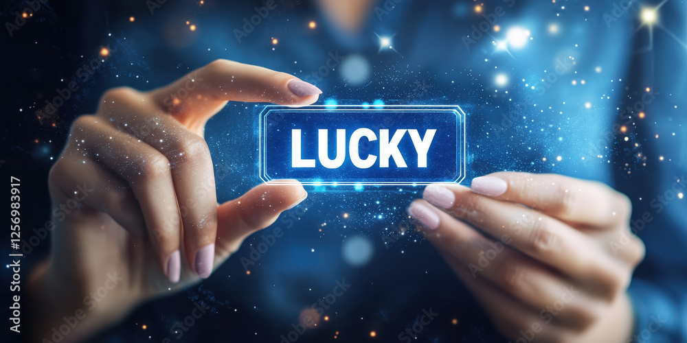 woman touching a digital lucky button, futuristic money concept