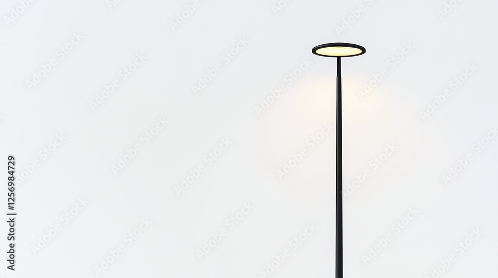 Modern lamppost against a white wall, city background, urban lighting Modern lamppost against a white wall, city background, urban lighting