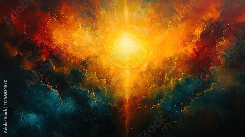 A serene glowing abstract blending icons of devotion with radiant peaceful tones