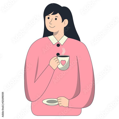 Illustration of Person Holding Hot Drink. Flat Cartoon Vector Character.