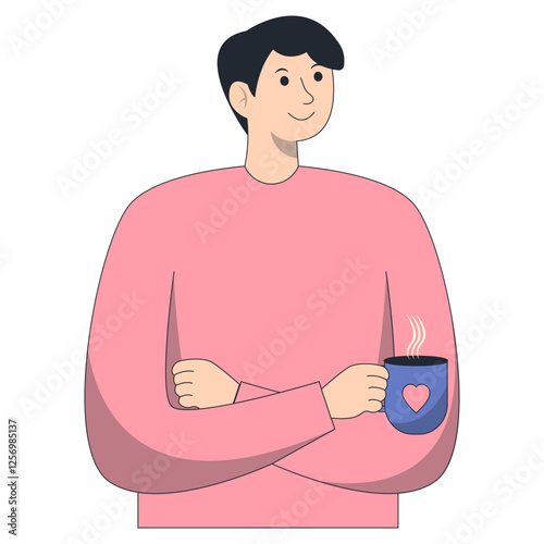 Illustration of Person Holding Hot Drink. Flat Cartoon Vector Character.