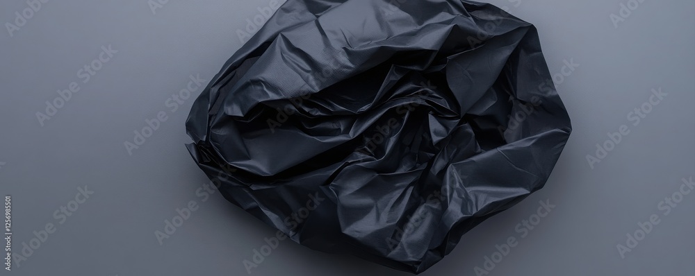 cancer awareness and risk factors concept. Crumpled black plastic on a gray surface. cancer awareness and risk factors concept. Crumpled black plastic on a gray surface.