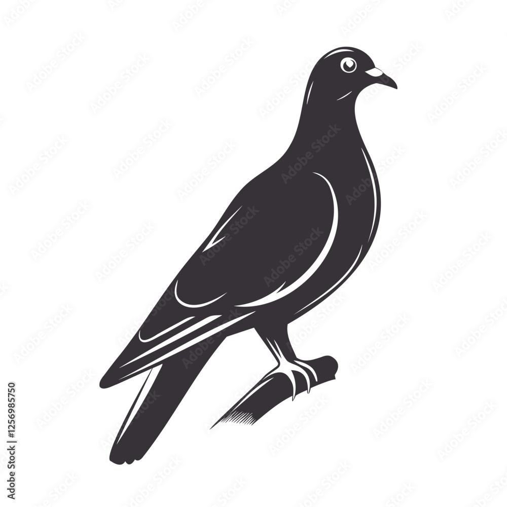 Fototapeta premium Minimalist Dove Bird Silhouette Flat Vector Design on Transparent Background