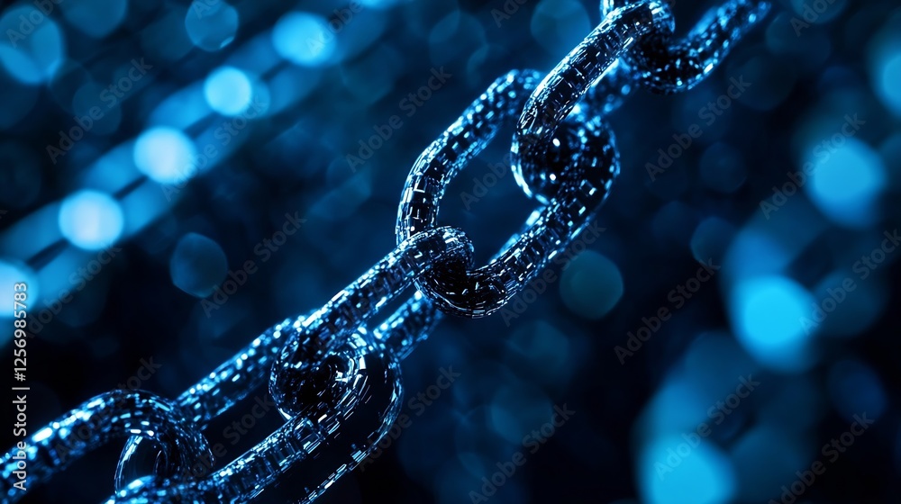 Close up of a shiny metallic chain against a blurred bokeh background : Generative AI Close up of a shiny metallic chain against a blurred bokeh background : Generative AI