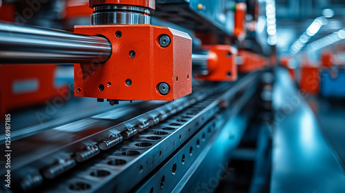 Metal products being bent on a bending machine, symbolizing precision and industrial transformation. A factory setting with a blurred modern background representing innovation and progress in manufact