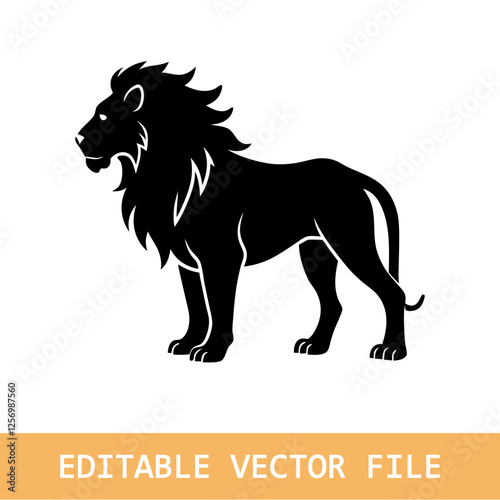 Lion Silhouette: Dramatic Sunset Backdrop Highlights the Magnificent Contours of the Proud Lion's Profile - Minimallest lion black vector Silhouette