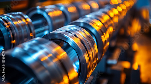 Metal products being bent on a bending machine, symbolizing precision and industrial transformation. A factory setting with a blurred modern background representing innovation and progress in manufact photo